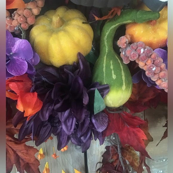 Handmade Designer Wreath Fall Silk 24”door Decor Pumpkins Leaves - Picture 9 of 9